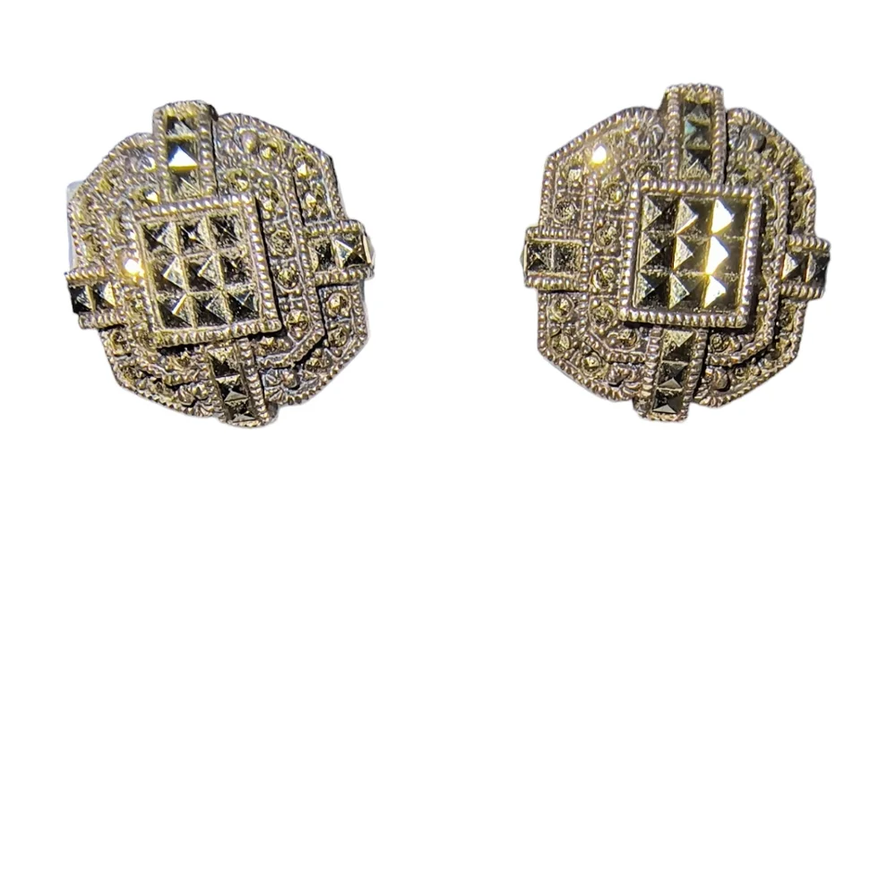 Judith Jack Signed Vintage Art Deco Marcasite & Sterling Silver Earrings